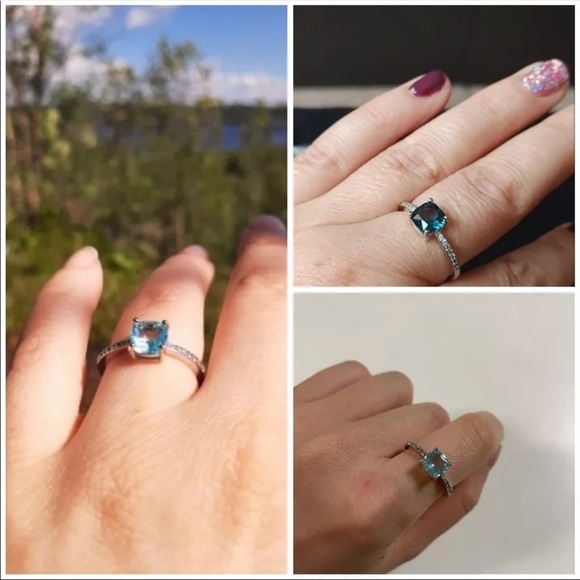 New Women’s 925 Square Aquamarine Ring - Picture 3 of 3
